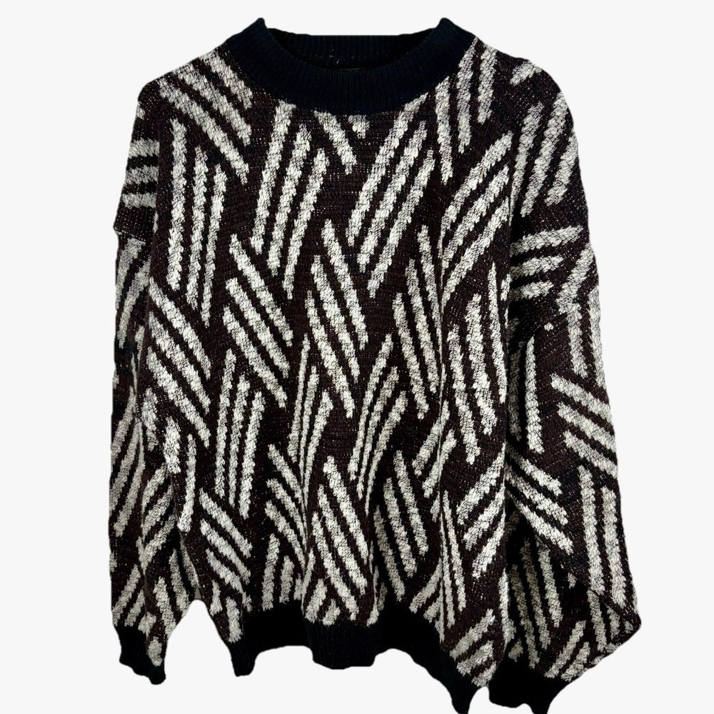 Vintage 90s Point Zero Sweater Men L Skater Geometric Abstract Knit Grandpa
